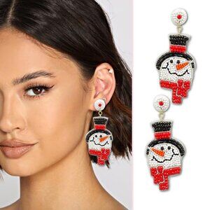 Snowman Sitting Seed Beaded Frosty Christmas Festive NEW Earrings